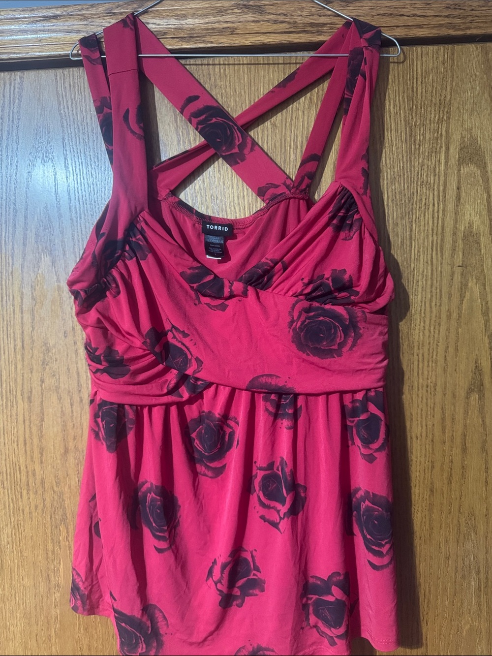 Torrid Pink Rose Print Crisscross Tank
